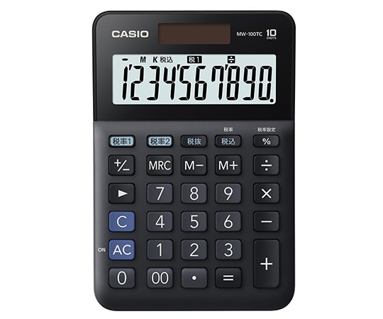 カシオ カシオ W税率電卓 ミニジャストサイズ10桁 ブラック MW-100TC-BK-N 1個(ご注文単位1個)【直送品】