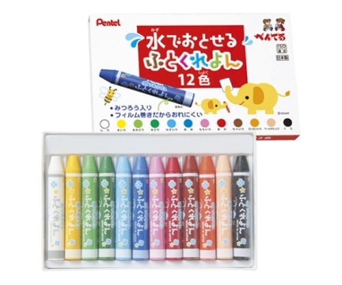 ぺんてる 水でおとせるふとくれよん 12色入り GWM1-12 1個(ご注文単位1個)【直送品】