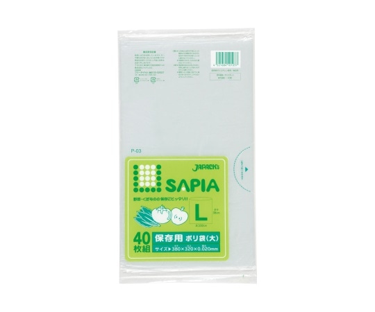 ジャパックス 保存用ポリ袋 大 LLDPE 透明 0.02mm 1ケース(40枚×30冊入) P-03 1ケース(ご注文単位1ケース)【直送品】