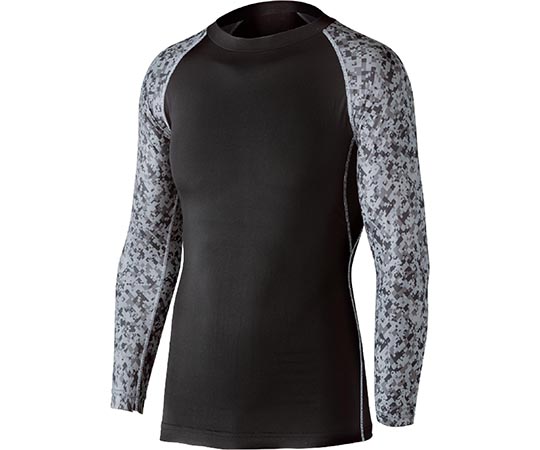 おたふく手袋 パワーストレッチ 長袖クルーネック ブラック×迷彩 S JW-623 1枚(ご注文単位1枚)【直送品】