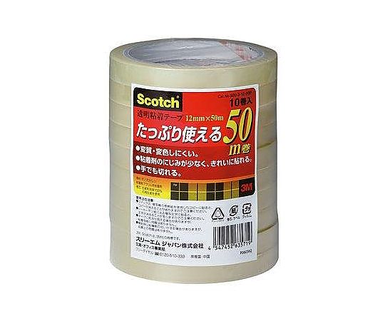 アズワン 12mmx50m 透明粘着テープ(10巻) EA765MA-51 1パック(ご注文単位1パック)【直送品】