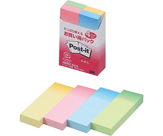 スリーエム ポストイット 再生紙75×25グラデーション 4冊 500RP-BGK 1パック(ご注文単位1パック)【直送品】