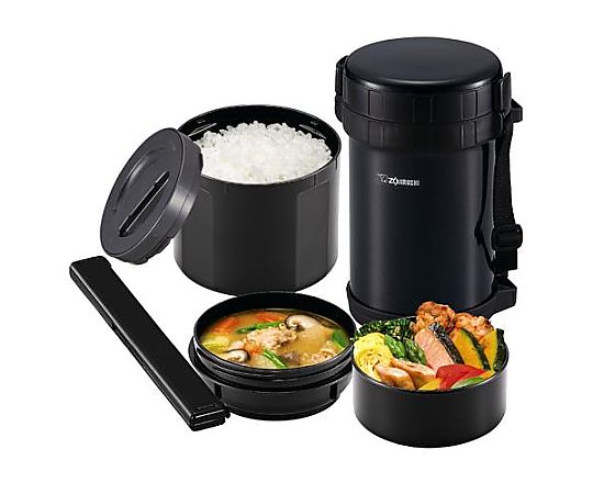 エスコ 790+400+280ml ランチジャー(黒/ステンレス製) EA763AV-2E 1個(ご注文単位1個)【直送品】