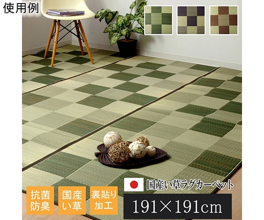 アズワン 純国産 い草ラグカーペット 『Fブロック2』 グリーン 約191×191cm(裏:ウレタン) 1050980123604 1個（ご注文単位1個）【直送品】