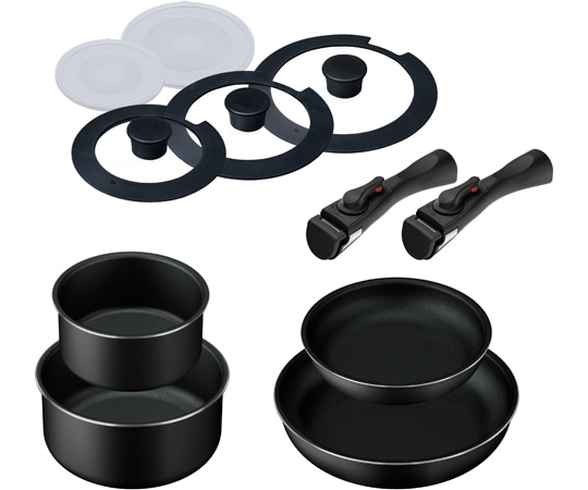 アイリスオーヤマ 取っ手が外せるフライパン・なべ 11点セット ブラック TF-SE11 1セット（ご注文単位1セット）【直送品】