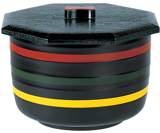 福井クラフト 八角ロクロ目飯器 大)(蓋親)三色ライン(内朱) 39860490 1個（ご注文単位1個）【直送品】