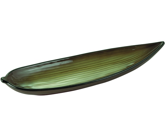 福井クラフト 9寸 笹型前菜皿 グリーン流し 51302580 1個（ご注文単位1個）【直送品】