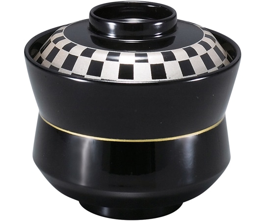 福井クラフト 耐熱杵型吸物椀(小)回し銀市松/黒 内黒 33023520 1個（ご注文単位1個）【直送品】