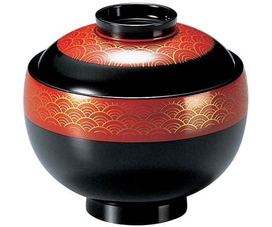 福井クラフト 3.1寸 布袋椀 朱正海波 内黒 33100190 1個（ご注文単位1個）【直送品】