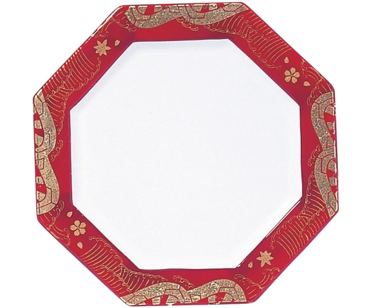 福井クラフト A八角寿司皿 御所車 紅 12022470 1個（ご注文単位1個）【直送品】