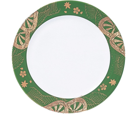 福井クラフト A173丸寿司皿 御所車 常盤緑 12021710 1個（ご注文単位1個）【直送品】