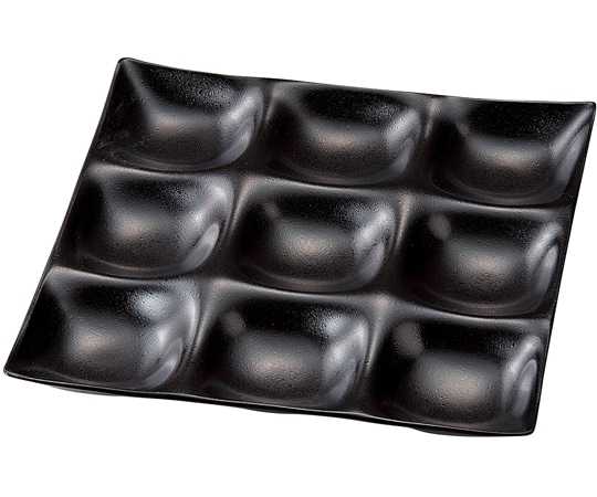 福井クラフト 25cm 角9点プレート黒乾漆タタキ(裏黒塗) 51019230 1個（ご注文単位1個）【直送品】