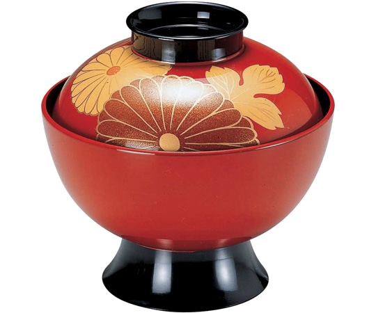 福井クラフト 耐熱4寸 高台高仙才椀 朱/二輪菊 内黒 33021160 1個（ご注文単位1個）【直送品】