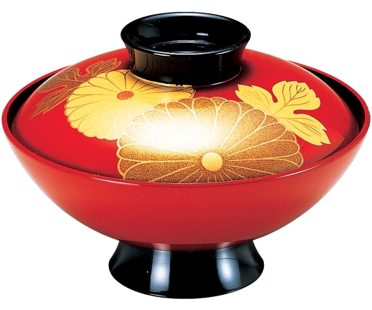 福井クラフト 耐熱4寸 小槌吸物椀 朱/二輪菊 内黒 33020450 1個（ご注文単位1個）【直送品】