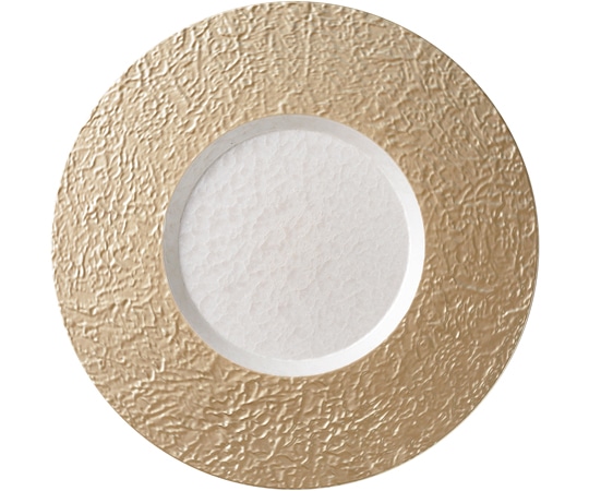 福井クラフト 耐熱28cm ムーンプレート 内ホワイトアクア/リムゴールド/裏白塗 75020420 1個（ご注文単位1個）【直送品】