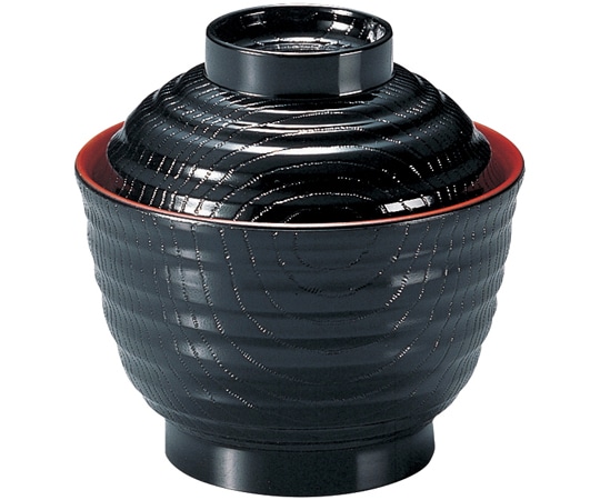 福井クラフト 3.5寸 乱引木目小吸椀(蓋親)黒内朱 33100130 1個（ご注文単位1個）【直送品】