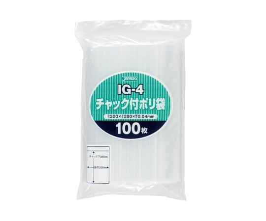 ジャパックス チャック袋付ポリ袋 100枚 LDPE 透明 0.04mm IG-4 1ケース(ご注文単位1ケース)【直送品】