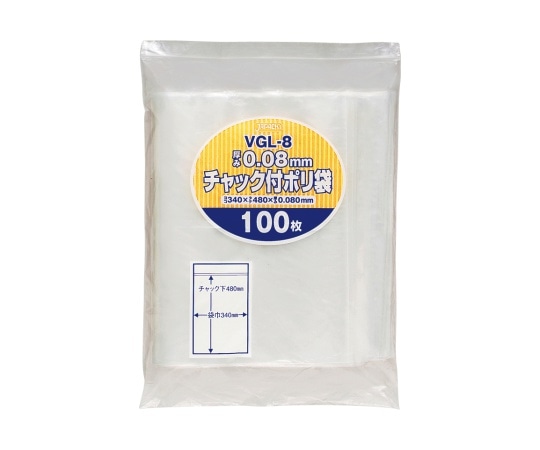 ジャパックス チャック袋付ポリ袋厚口 100枚 LDPE 透明 0.08mm VGL-8 1ケース(ご注文単位1ケース)【直送品】