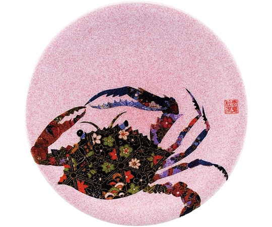 福井クラフト A150寿司皿 ピンクパール 千代紙渡りカニ 13000037 1個（ご注文単位1個）【直送品】