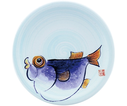 福井クラフト A150寿司皿 渦青磁 フグ 13000049 1個（ご注文単位1個）【直送品】