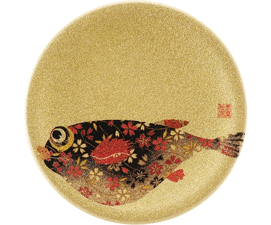 福井クラフト A150寿司皿 ゴールドパール 千代紙フグ 13000072 1個（ご注文単位1個）【直送品】