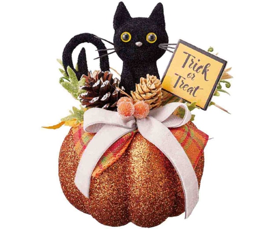 アズワン パンプキンベースアレンジ 高さ15cm ハロウィン飾り 黒ネコ 37-9-7-2 1個（ご注文単位1個）【直送品】
