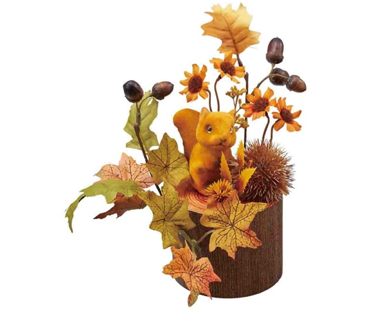 アズワン リス切り株アレンジ 高さ24cm 秋飾り 37-12-2-1 1個（ご注文単位1個）【直送品】