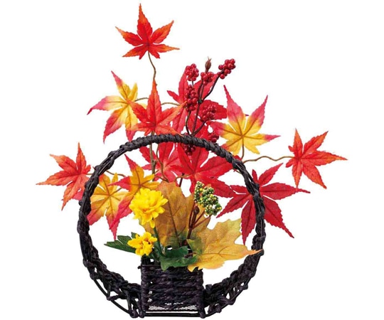 アズワン 紅葉満月造花アレンジ 和風かご 高さ28cm 秋飾り 37-13-2-1 1個（ご注文単位1個）【直送品】
