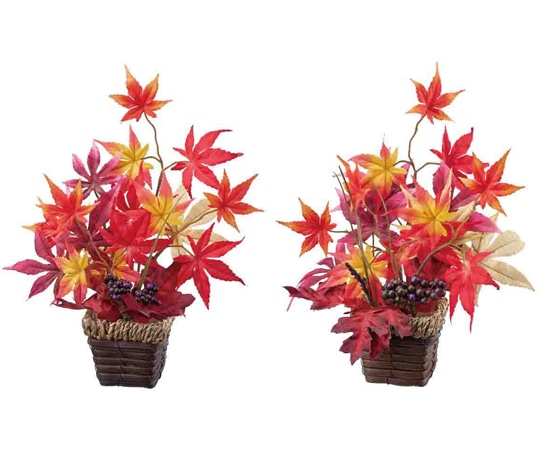 アズワン 紅葉盛カゴ造花アレンジ 高さ33cm 秋飾り 2個 37-13-4-1 1セット（ご注文単位1セット）【直送品】