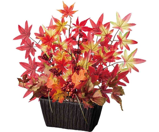 アズワン 紅葉造花バスケットアレンジ 高さ44cm 秋飾り 37-13-5-1 1個（ご注文単位1個）【直送品】