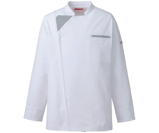 KAZEN コックコート ホワイトxグレー LL 617-40 LL 1枚（ご注文単位1枚）【直送品】