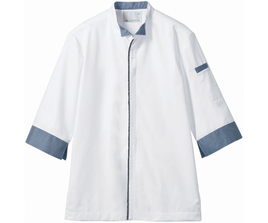 住商モンブラン 調理コート 兼用 7分袖 白/ブルーチェック 袖ネット付 LL 2-683 LL 1枚（ご注文単位1枚）【直送品】