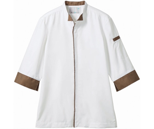 住商モンブラン 調理コート 兼用 7分袖 白/ブラウンチェック 袖ネット付 S 2-687 S 1枚（ご注文単位1枚）【直送品】