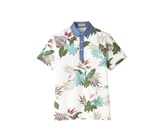 FACE アロハポロシャツ(リーフ柄) ホワイト M FB4525U-15 M 1枚（ご注文単位1枚）【直送品】