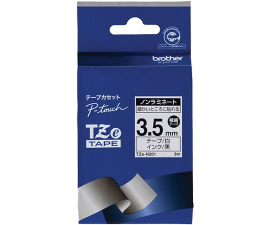 ブラザー TZeテープ ノンラミネートテープ(白地/黒字) 3.5mm TZe-N201 1個(ご注文単位1個)【直送品】