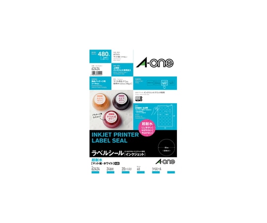 エーワン(A-ONE) ラベルシール(インクジェット) 超耐水マット紙・ホワイト A4 24面 1パック(20シート入) 62424 1パック(ご注文単位1パック)【直送品】