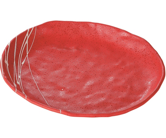 福井クラフト 楕円皿 朱タタキ乱糸塗 φ208mm 50022230 1個（ご注文単位1個）【直送品】