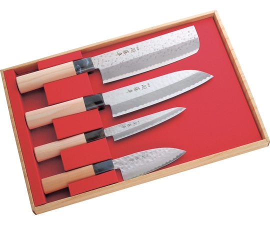 アズワン 関藤平作 鎚起4本組セット(菜切・三徳・ペティ・小出刃) 32058 1セット（ご注文単位1セット）【直送品】