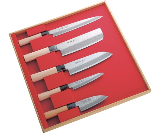アズワン 関藤平作 鎚起5本組セット(刺身・菜切・三徳・ペティ・小出刃) 32059 1セット（ご注文単位1セット）【直送品】