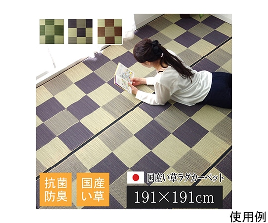 アズワン 純国産 い草ラグカーペット 『ブロック2』 グレー 約191×191cm 1050970133604 1個（ご注文単位1個）【直送品】