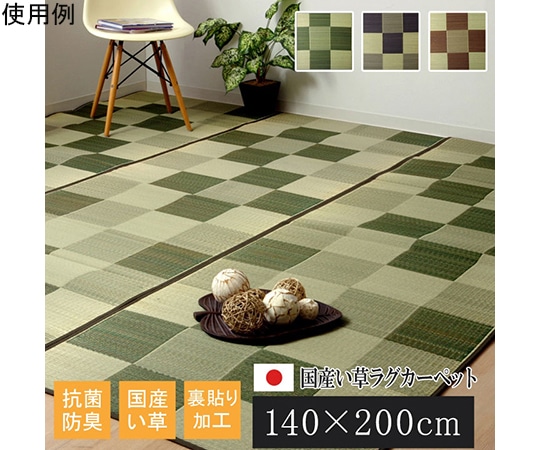 アズワン 純国産 い草ラグカーペット 『Fブロック2』 グリーン 約140×200cm(裏:ウレタン) 1050980122303 1個（ご注文単位1個）【直送品】