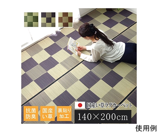 アズワン 純国産 い草ラグカーペット 『Fブロック2』 グレー 約140×200cm(裏:ウレタン) 1050980132303 1個（ご注文単位1個）【直送品】