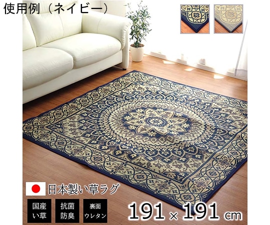 アズワン ラグ 正方形 夏用 ふっくら い草 サークル ネイビー 191×191cm 1050530193604 1個（ご注文単位1個）【直送品】