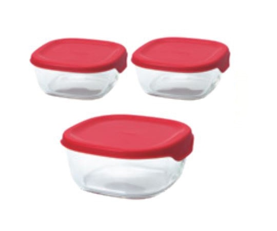 HARIO 耐熱ガラス製保存容器 レッド 3個×12セット KST-2012-R 1箱（ご注文単位1箱）【直送品】