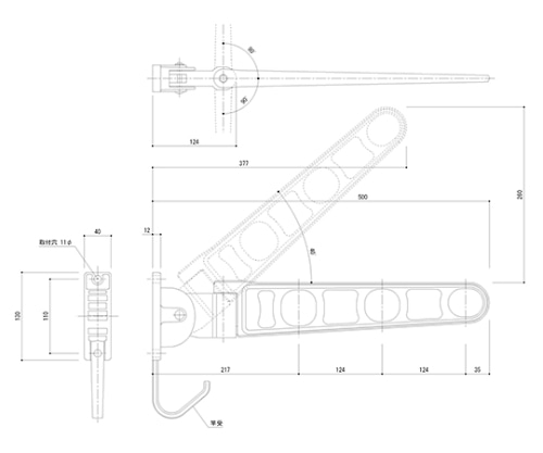 神栄ホームクリエイト 物干金物 バルコニー用 横収納タイプ ホワイトクリーム SK-500BMK-WC 1個(ご注文単位1個)【直送品】