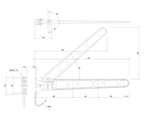 神栄ホームクリエイト 物干金物 バルコニー用 横収納タイプ ダークブロンズ SK-700B-BC 1個(ご注文単位1個)【直送品】