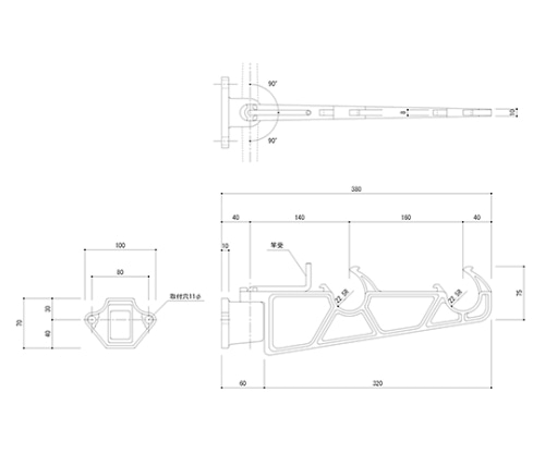 神栄ホームクリエイト 物干金物 バルコニー用 横収納タイプ ダークブロンズ SK-380A-BC 1個(ご注文単位1個)【直送品】
