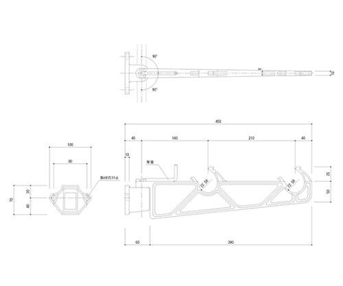 神栄ホームクリエイト 物干金物 バルコニー用 横収納タイプ ホワイトクリーム SK-450A-WC 1個(ご注文単位1個)【直送品】