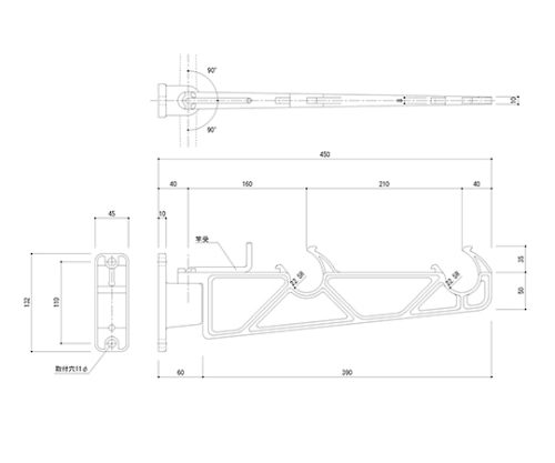 神栄ホームクリエイト 物干金物 バルコニー用 横収納タイプ ダークブロンズ SK-450B-BC 1個(ご注文単位1個)【直送品】