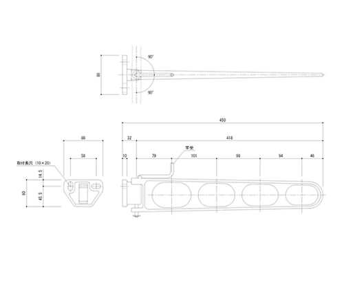 神栄ホームクリエイト 物干金物 バルコニー用 横収納タイプ ホワイトクリーム SK-45LSA-WC 1個(ご注文単位1個)【直送品】